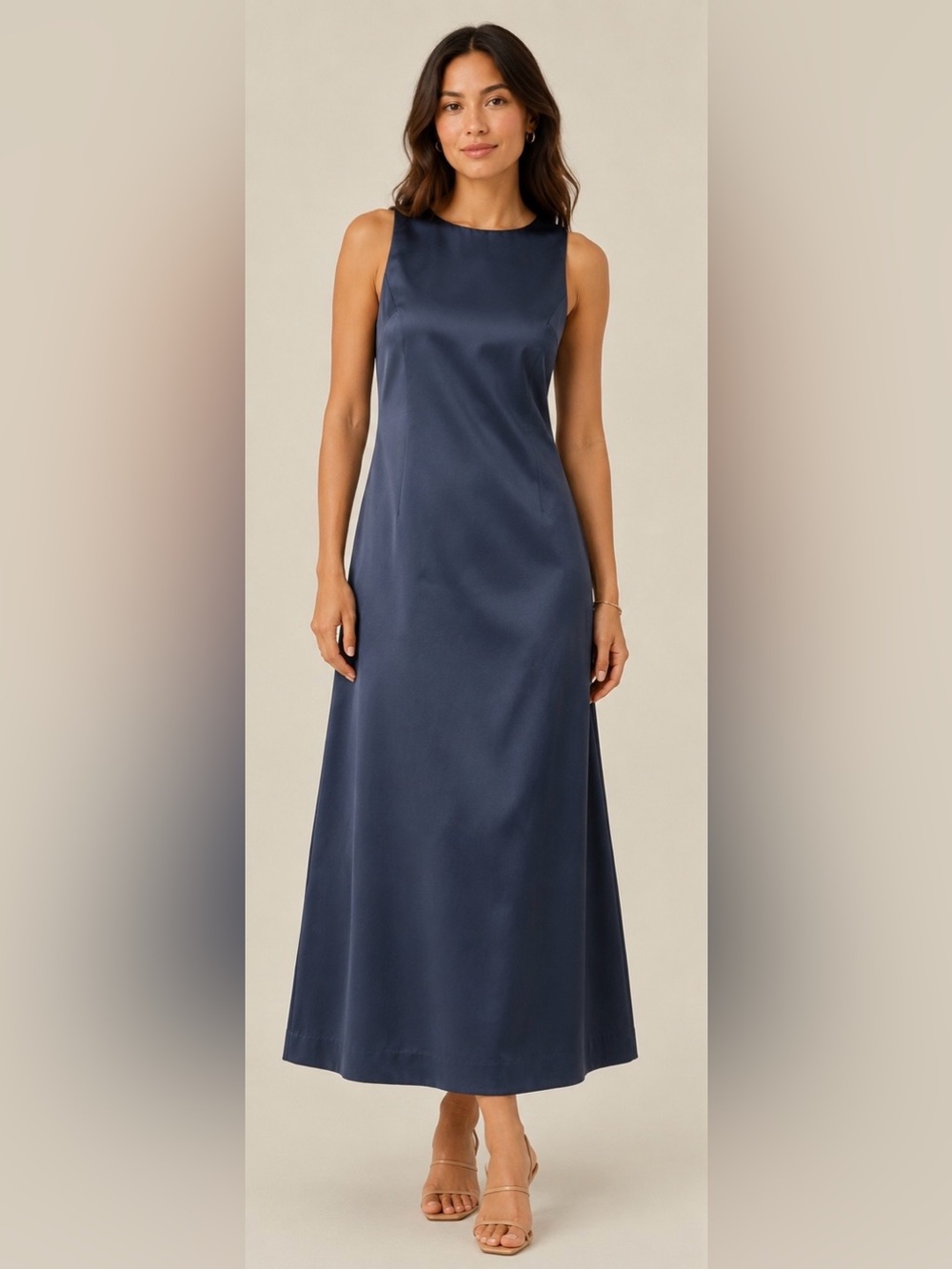 ENGLISH FACTORY Satin Sleeveless A-Line Midi Dress Navy Medium NWT